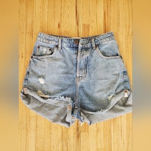 One Teaspoon Bandit High-Rise Distressed Denim Shorts in Blue Pacific